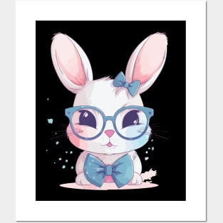 Cute Bunny with Glasses and a Bow Tie Posters and Art